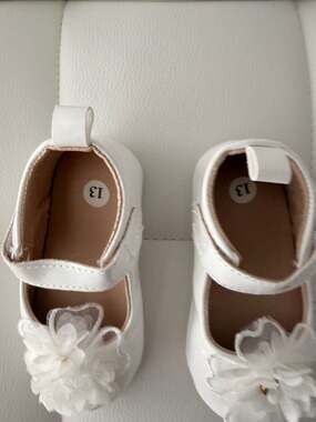 Infant Baby Girls White Faux Leather Mary Jane First Walker Dress Shoes with Tul